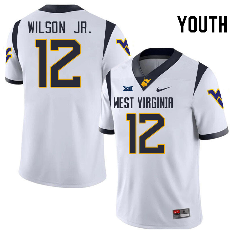 Youth #12 Anthony Wilson Jr. West Virginia Mountaineers College 2024 New Uniforms Football Jerseys S